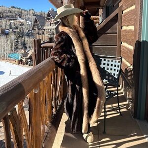 100% real Mink full length coat fox details mink fur coat